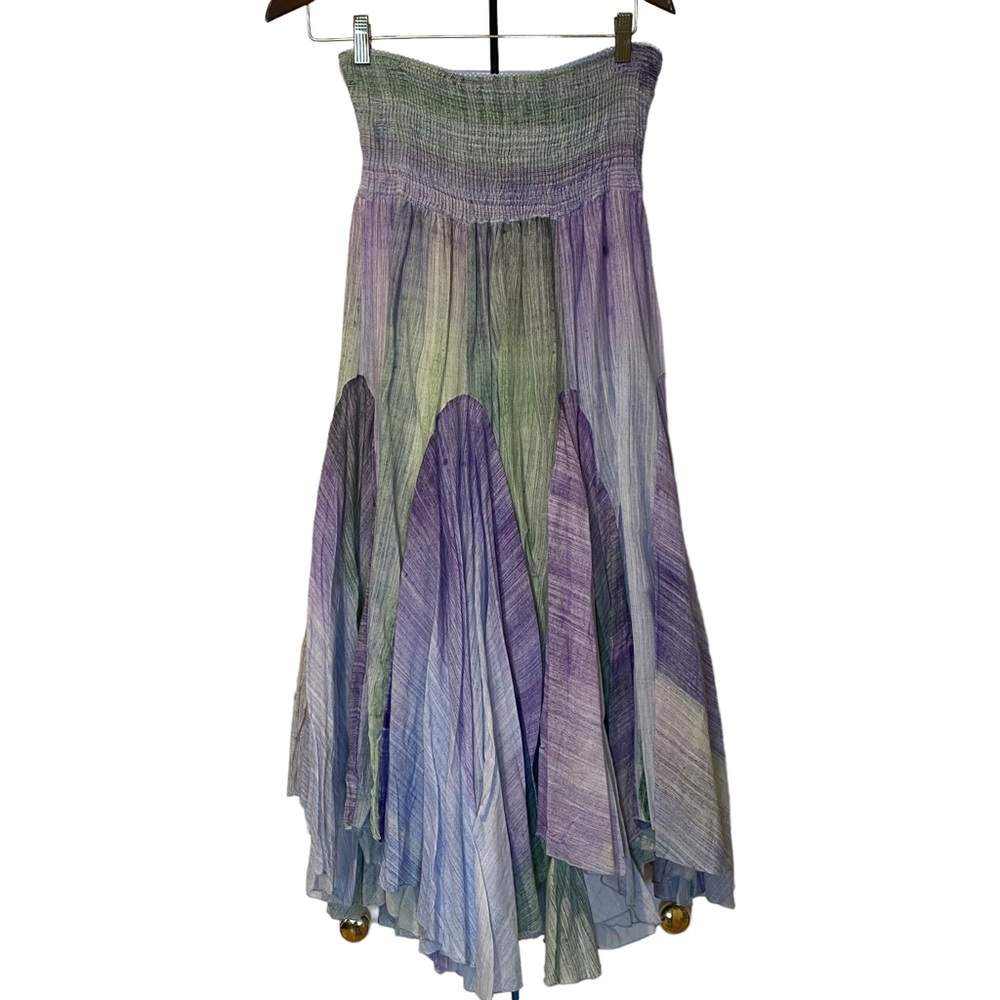 Vintage Purple Green Dyed Strapless Maxi Dress Convertible Skirt UK 14 US 10